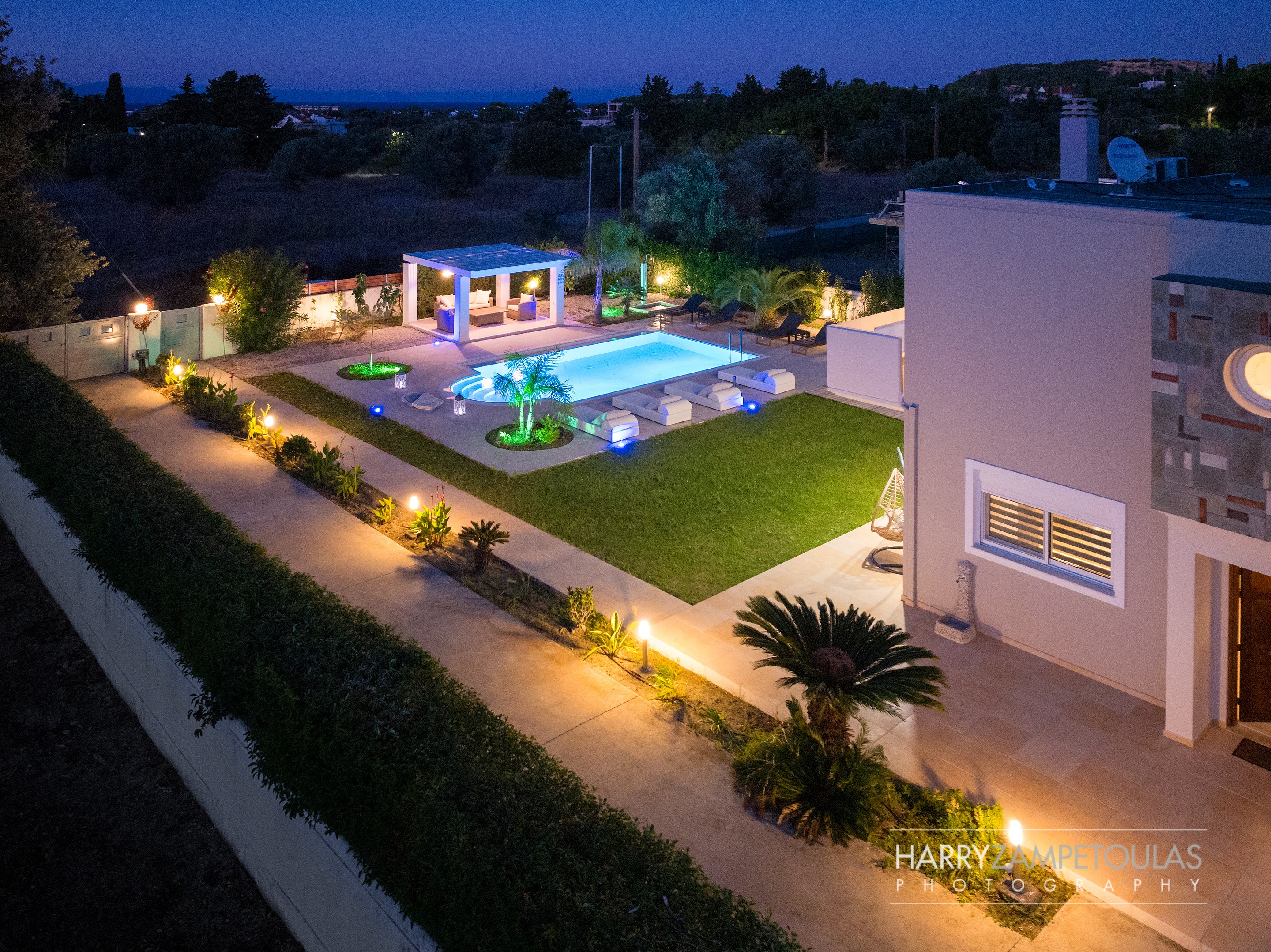 Villa-Telchinis_Night-Aerial-3 Villa-Telchinis, Filerimo, Ialysos - Villa Photography 