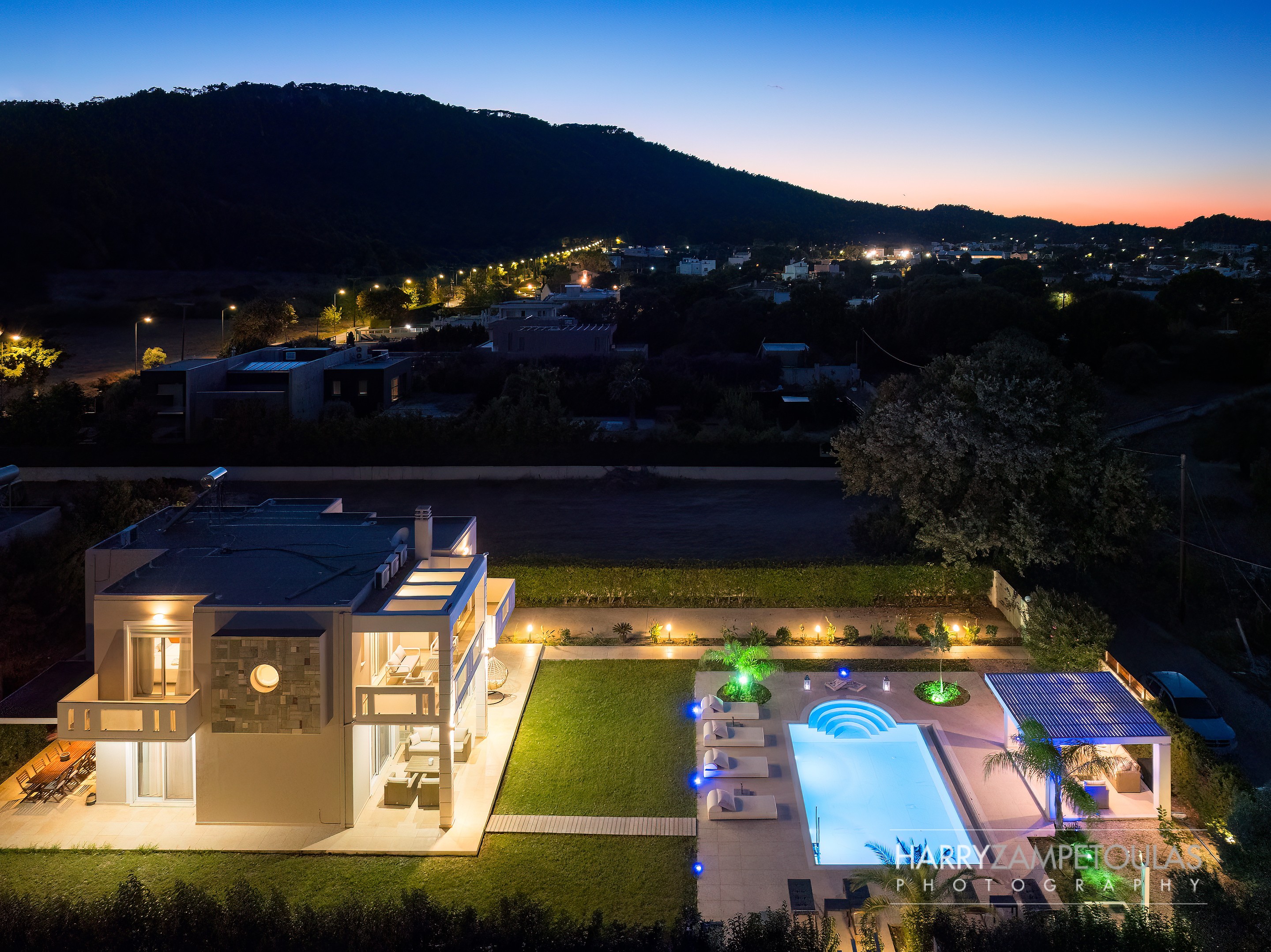 Villa-Telchinis_Night-Aerial-4 Villa-Telchinis, Filerimo, Ialysos - Villa Photography 